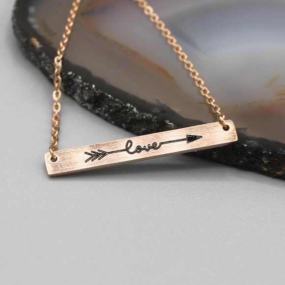 Jewelry necklace rose gold tone bar love arrow minimalist contemporary new - Picture 1 of 6